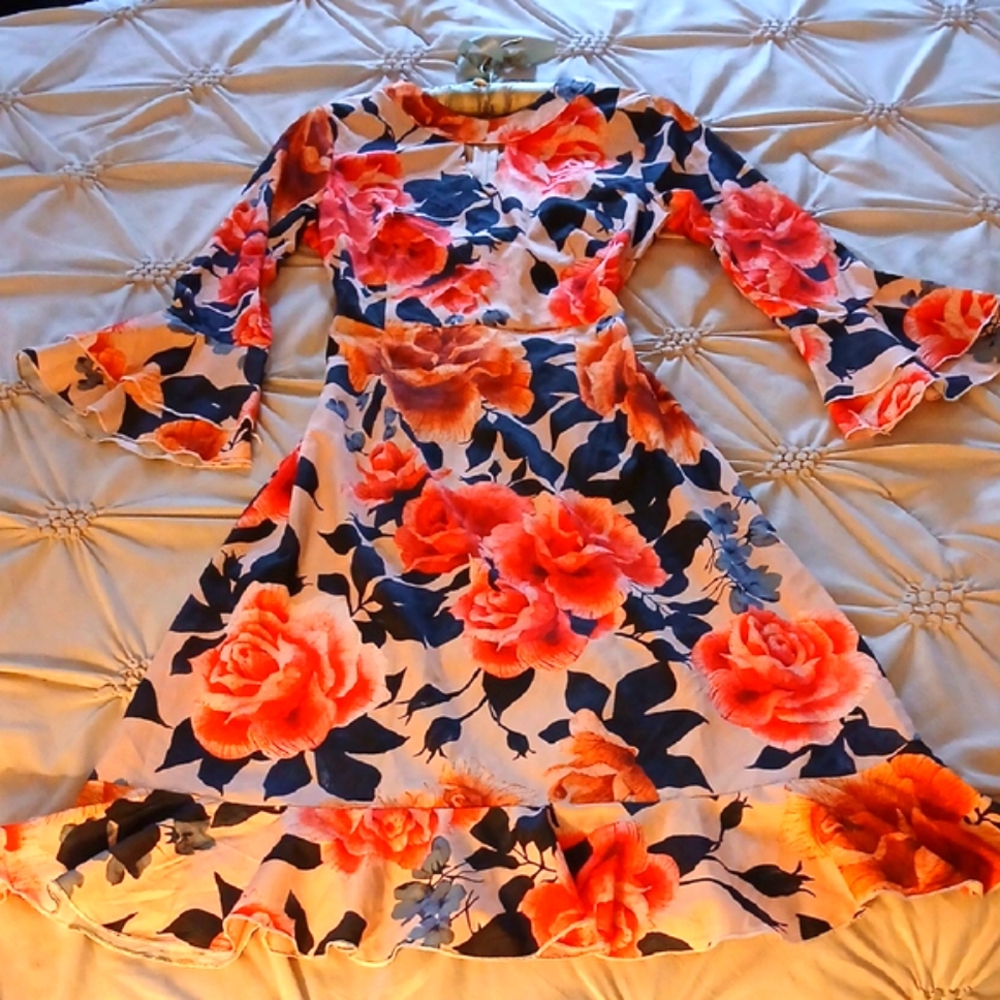 NWT Floral Dress with Orange and Blue Pattern